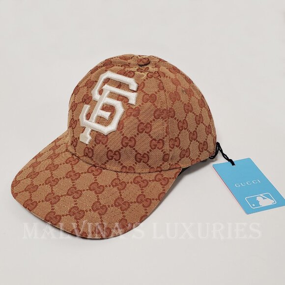 GUCCI BASEBALL CAP SF GIANTS GG SUPREME LOGO CANVAS EMBROIDERED HAT - Picture 4 of 14